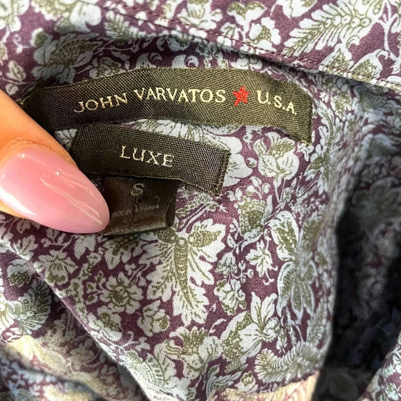 John‎ Varvatos Blue Purple Floral Short Sleeve Button Down Top Size Small - Picture 7 of 9